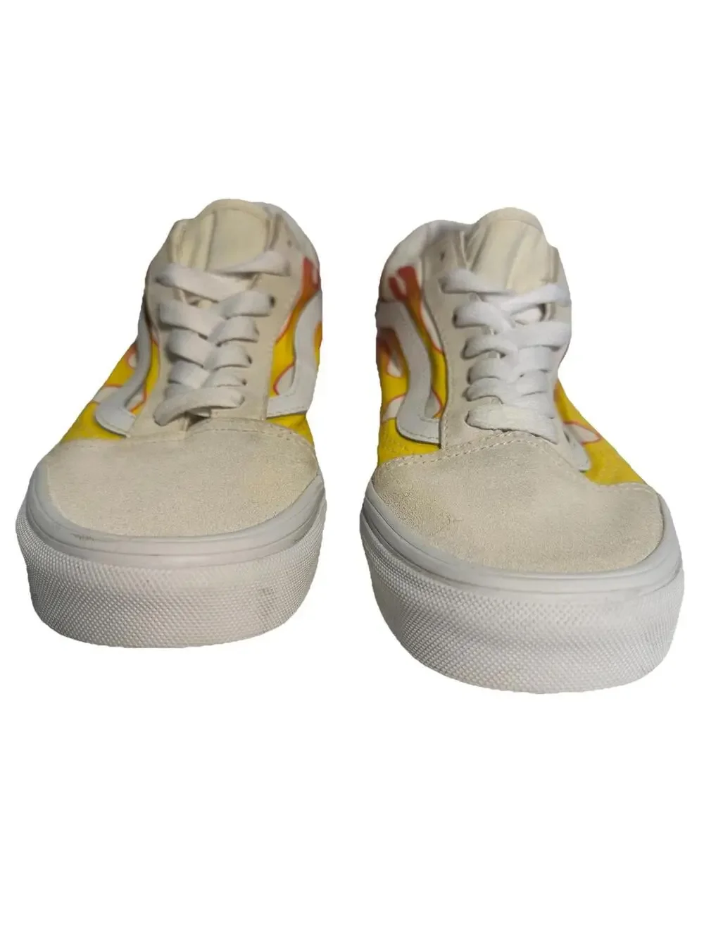 VANS White & Flames Designer Sneakers Unisex M 6/W 7.5
